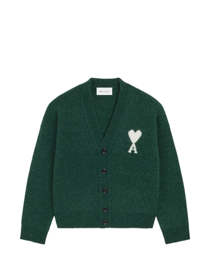 Ami Paris Cardigan Vert Bouteille Ecru Uomo 1