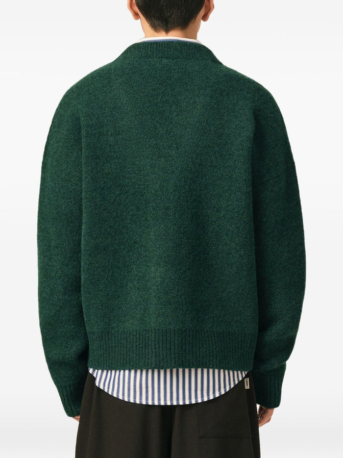 Ami Paris Cardigan Vert Bouteille Ecru Uomo 4