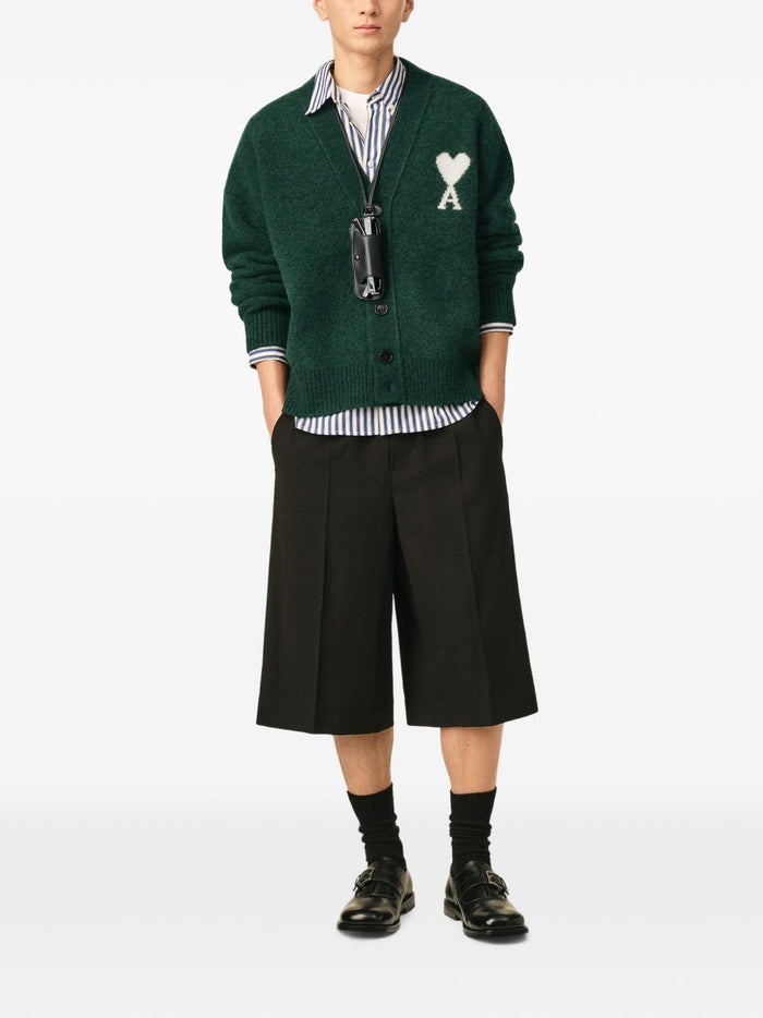 Ami Paris Cardigan Vert Bouteille Ecru Uomo 5