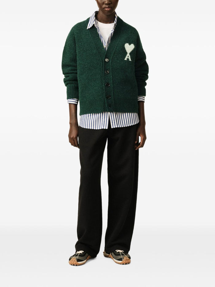 Ami Paris Cardigan Vert Bouteille Ecru Uomo 6