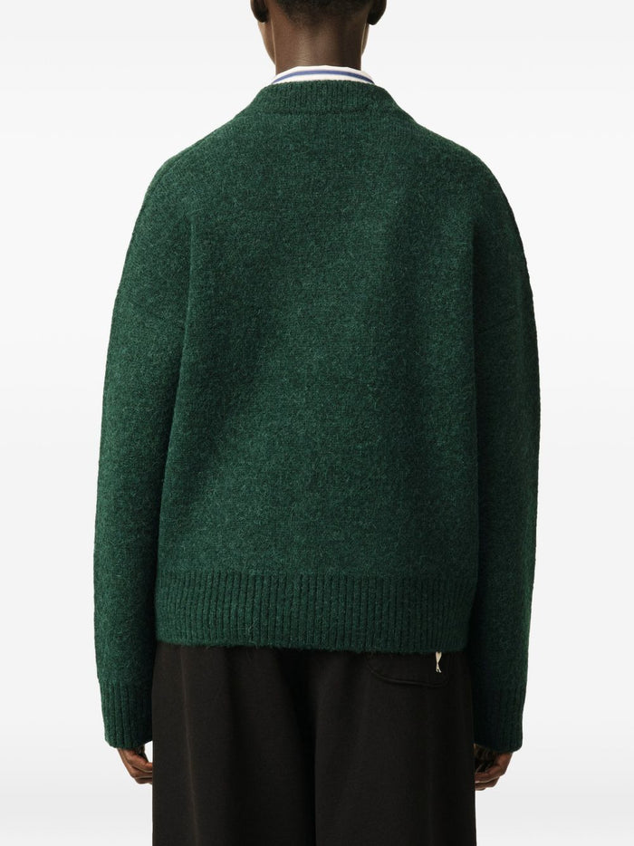 Ami Paris Cardigan Vert Bouteille Ecru Uomo 7