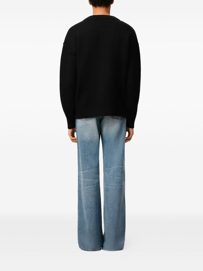 Ami Paris Men's Black Cardigan with Red Heart Logo Embroidery 2