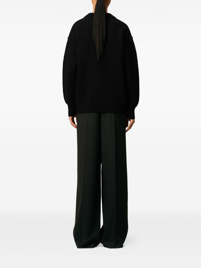 Ami Paris Men's Black Cardigan with Red Heart Logo Embroidery 4