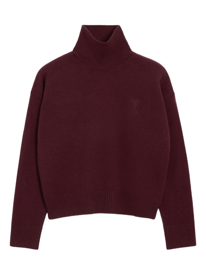 Ami Paris Men's High Neck Sweater Bordeaux 7