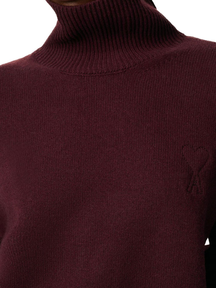 Ami Paris Men's High Neck Sweater Bordeaux 5