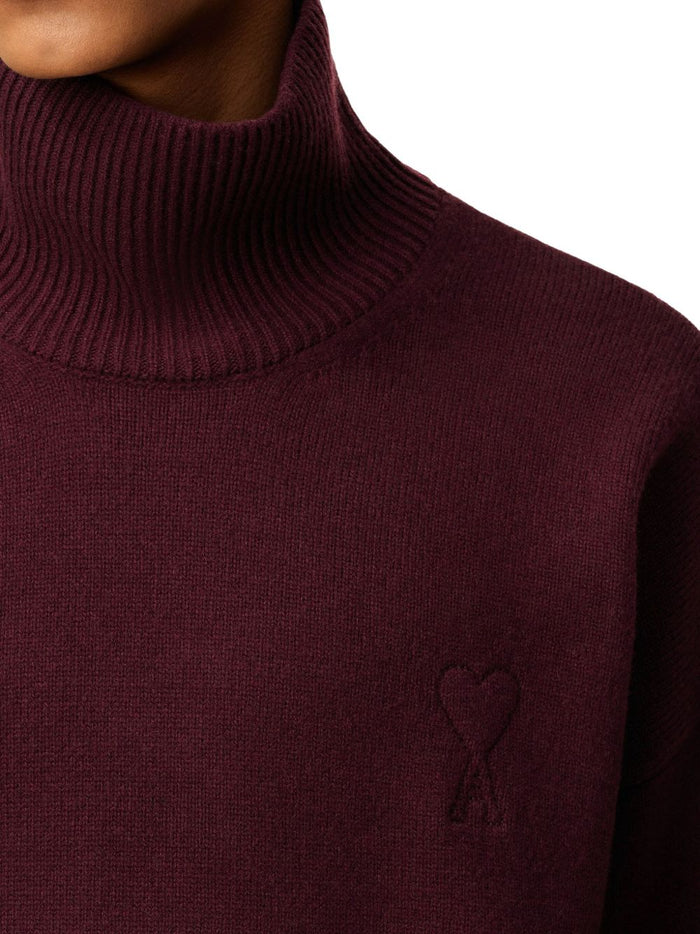Ami Paris Men's High Neck Sweater Bordeaux 6