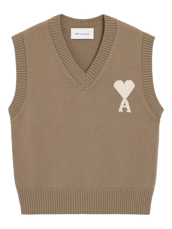 Ami Paris Gilet Cuore Uomo Beige 5