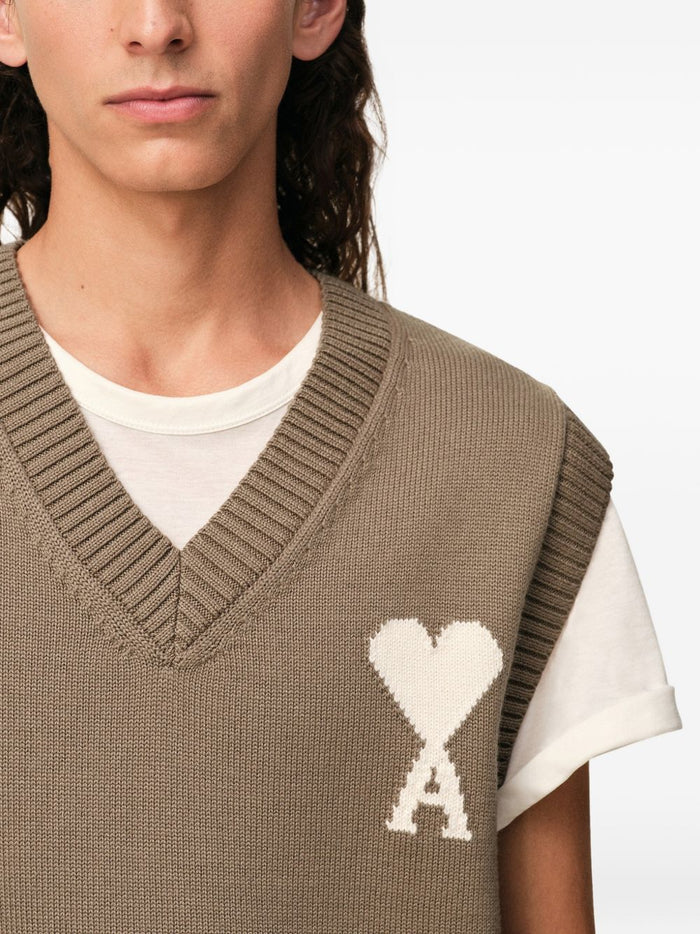 Ami Paris Gilet Cuore Uomo Beige 4