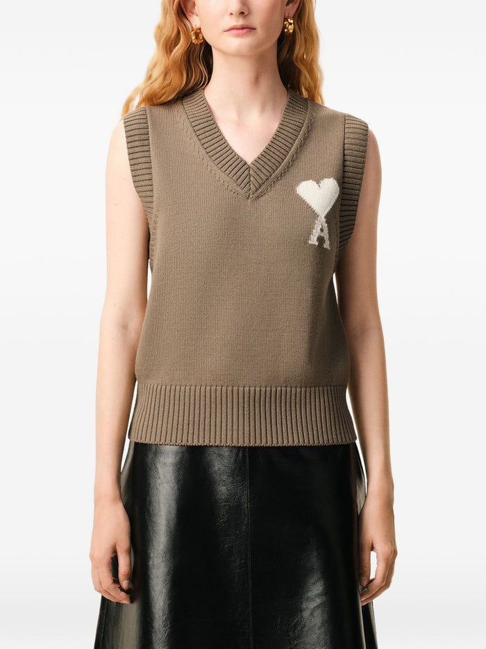 Ami Paris Gilet Cuore Uomo Beige 3
