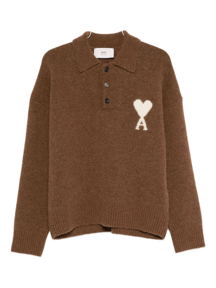 Ami Paris Polo Uomo Polo Marrone Logo Cuore Bianco 5