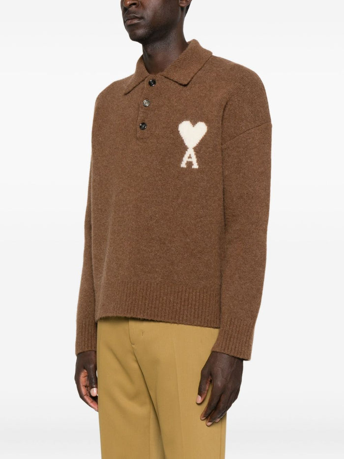 Ami Paris Polo Uomo Polo Marrone Logo Cuore Bianco 1