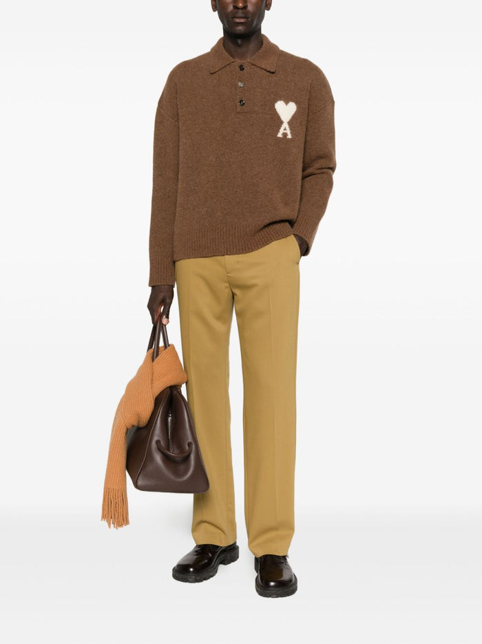 Ami Paris Polo Uomo Polo Marrone Logo Cuore Bianco 2