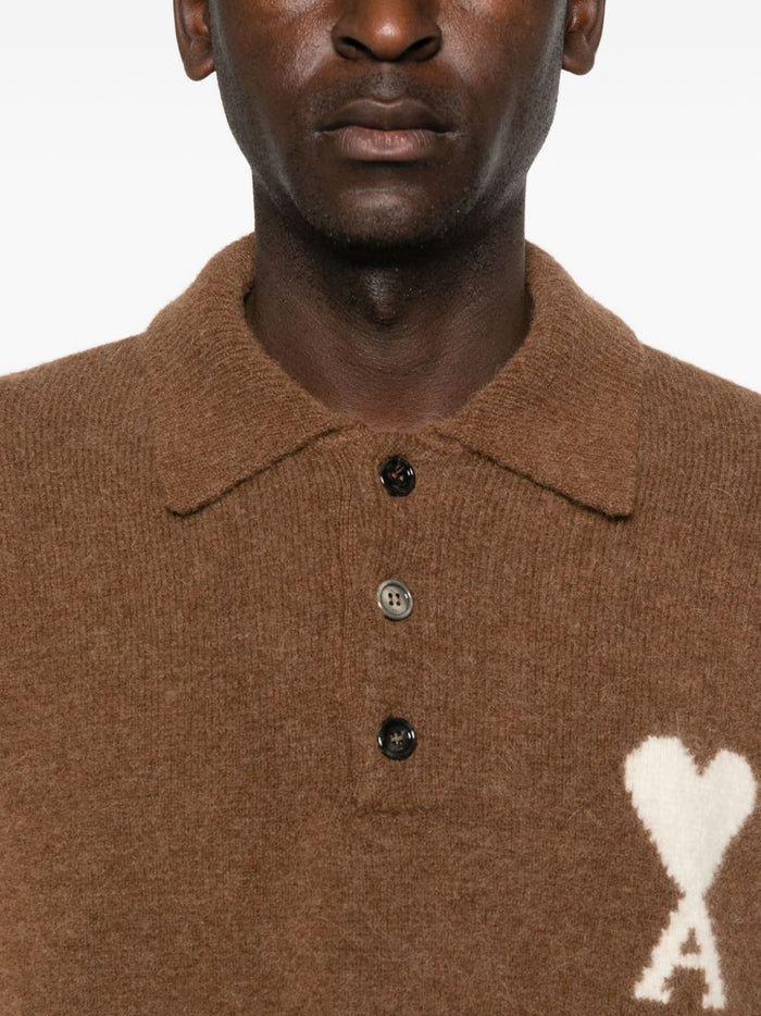 Ami Paris Polo Uomo Polo Marrone Logo Cuore Bianco 4
