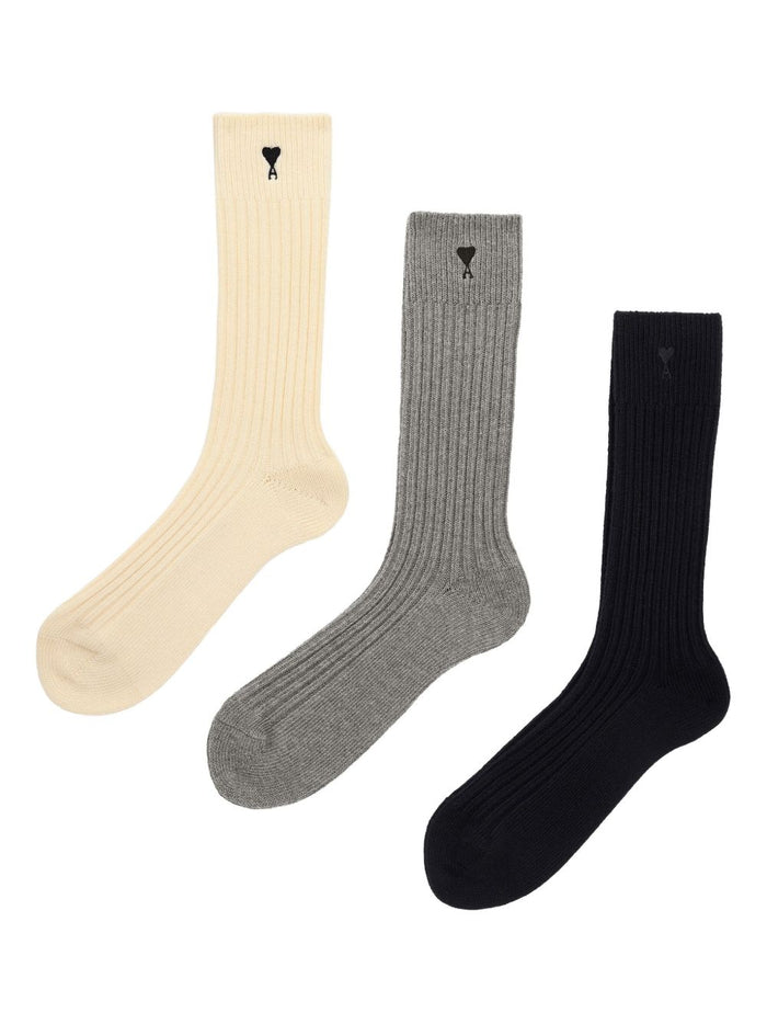 Ami Paris Calze Uomo Accessori Nero Grigio Panna (3 Paia) 1