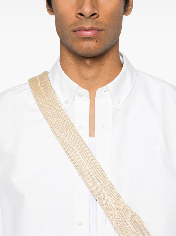 Ami Paris Uomo Camicia Bianco Micro Ricamo Cuore Bianco 4