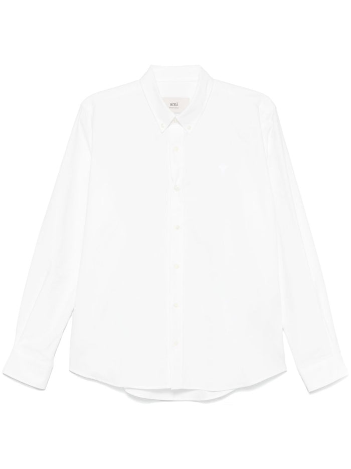 Ami Paris Uomo Camicia Bianco Micro Ricamo Cuore Bianco 5
