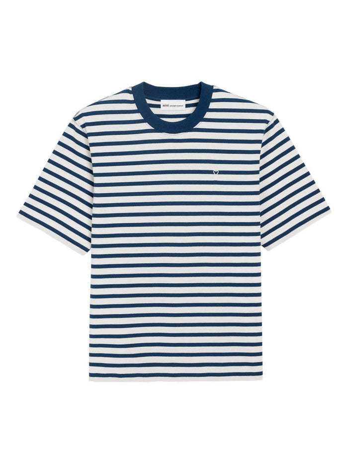 Ami Paris T-Shirt Rigata Uomo Bianco-Blu 5