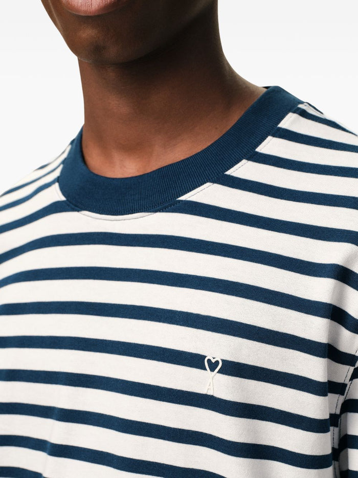 Ami Paris T-Shirt Rigata Uomo Bianco-Blu 4