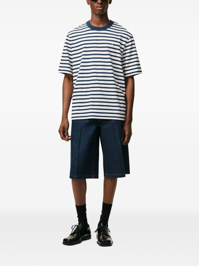 Ami Paris T-Shirt Rigata Uomo Bianco-Blu 1