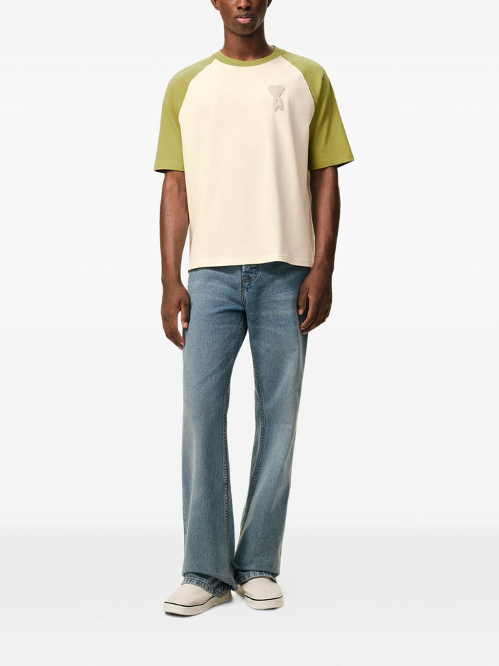 Ami Paris T-Shirt Bicolore Uomo Bianco-Verde 1