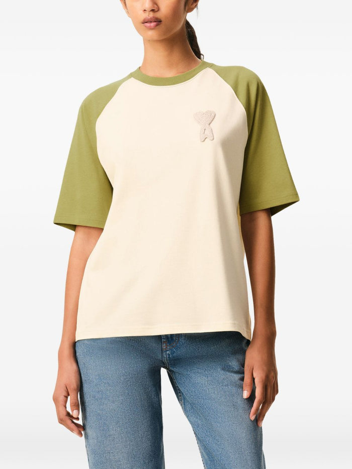 Ami Paris T-Shirt Bicolore Uomo Bianco-Verde 2
