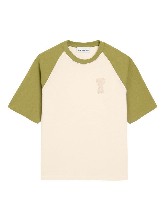 Ami Paris T-Shirt Bicolore Uomo Bianco-Verde 5