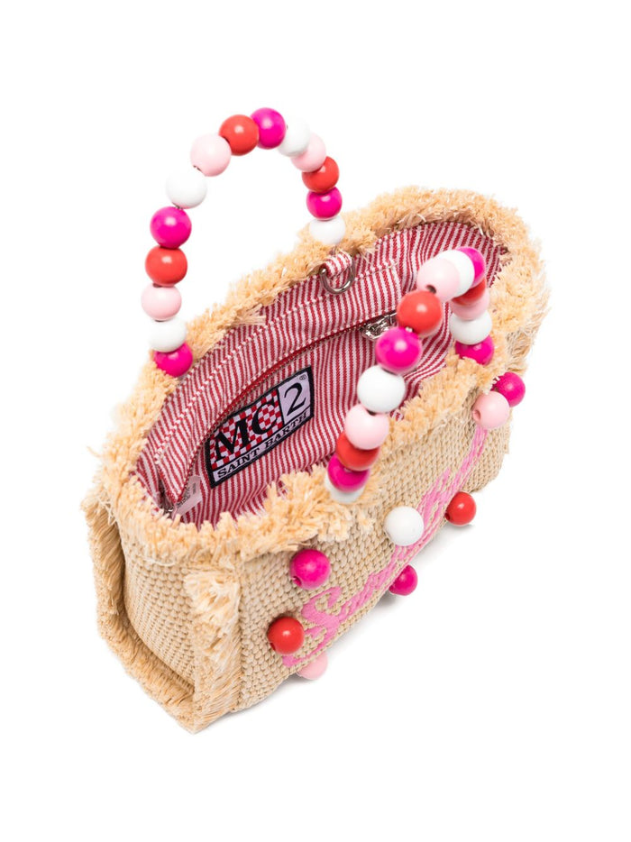 Mc2 Saint Barth Vanity Mini Straw Borsa Donna Beige-Rosa 3
