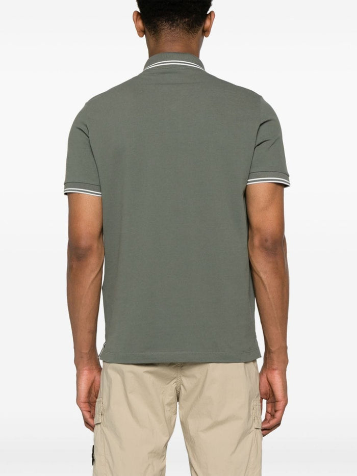 Stone Island Men's Green Polo Shirt with Stripes Detail 3