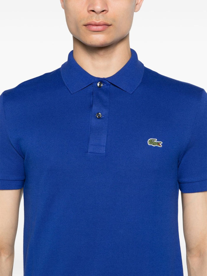 Lacoste Men's Blue Polo Shirt with Green Crocodile Embroidery 4