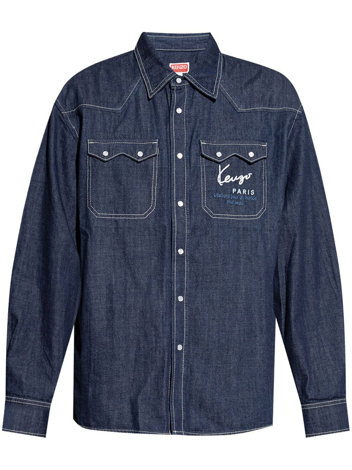 Kenzo Men's Blue Shirt Denim Logo Pocket 5