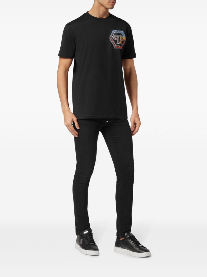 Philipp Plein T-shirt Nero Uomo Logo Strass Multicolor 1