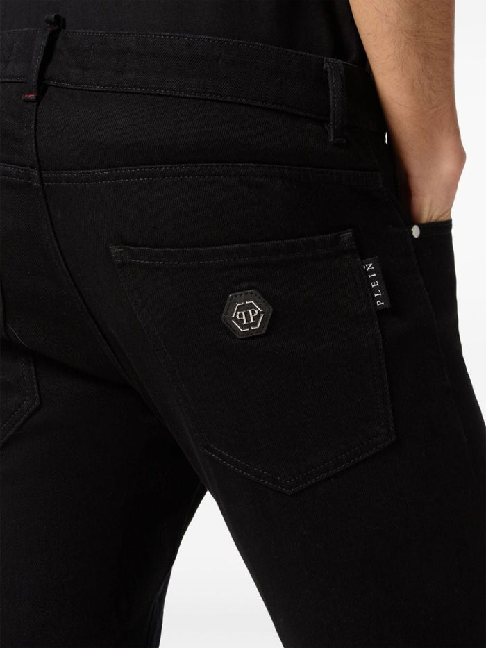 Philipp Plein Jeans Nero Uomo Bottone Logo Hexagon 4