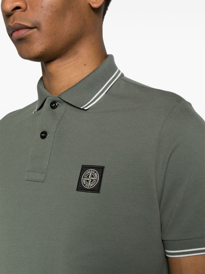 Stone Island Men's Green Polo Shirt with Stripes Detail 4