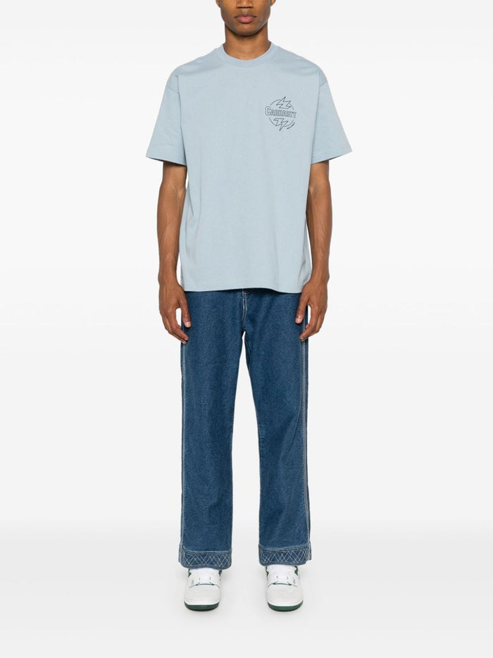 Carhartt WIP T-shirt Celeste Uomo Stampa Logo Fulmini 1