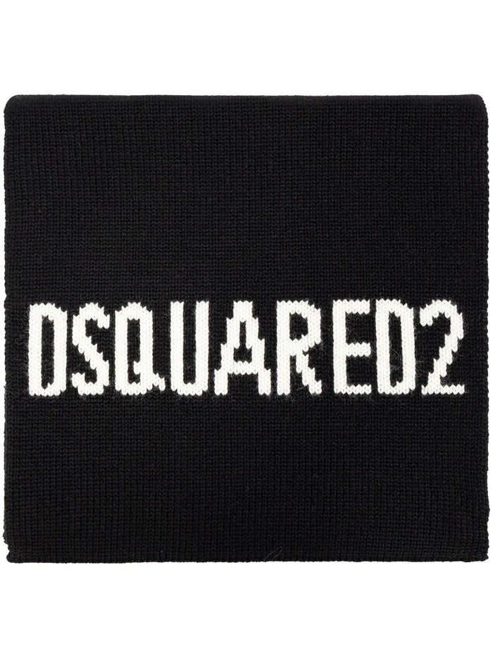 Dsquared2 Sciarpa Nero Uomo Logo ad Intarsio 2