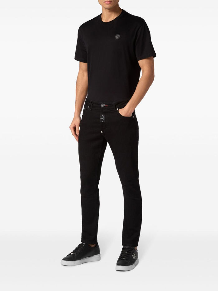 Philipp Plein Jeans Nero Uomo Bottone Logo Hexagon 1