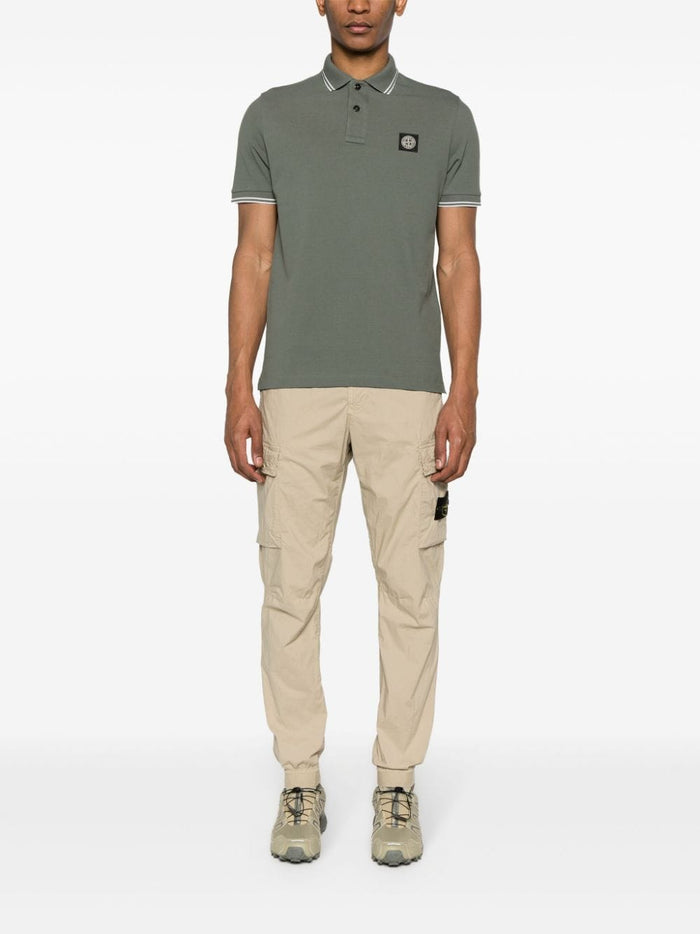 Stone Island Men's Green Polo Shirt with Stripes Detail 1