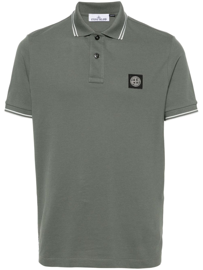 Stone Island Men's Green Polo Shirt with Stripes Detail 5