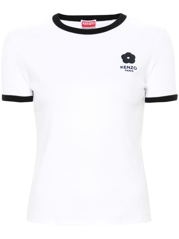 Kenzo Women's White T-shirt Flower Boke Contrasting Profiles 5