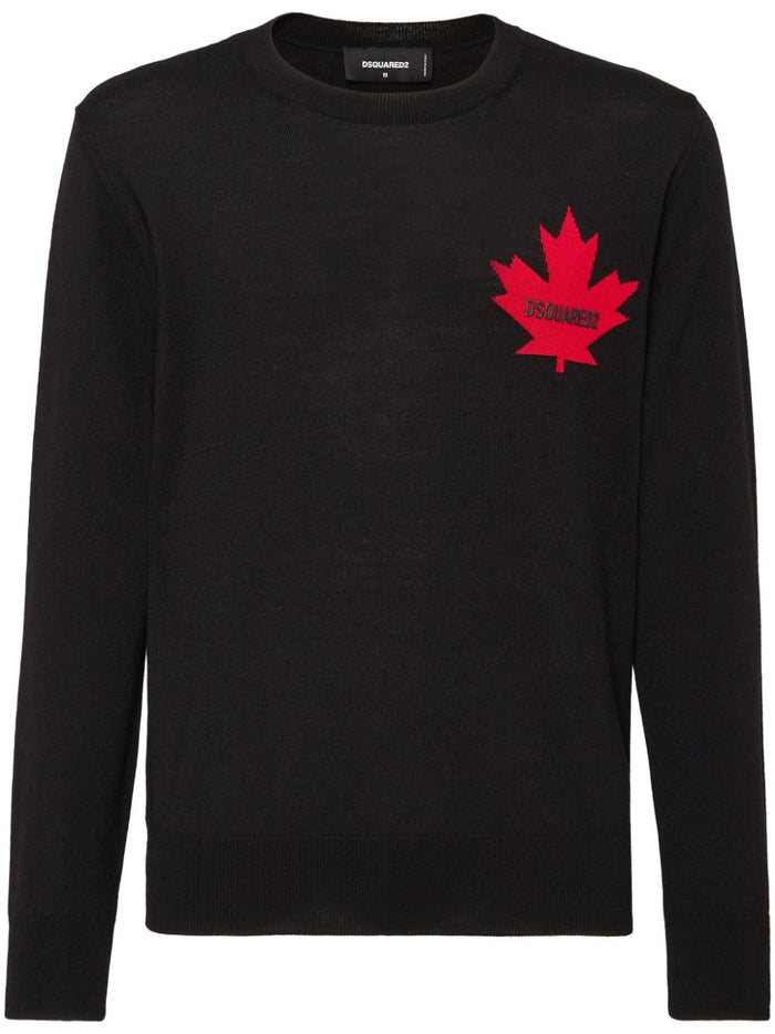 Dsquared2 Black Men's Sweater with Leaf Logo 1