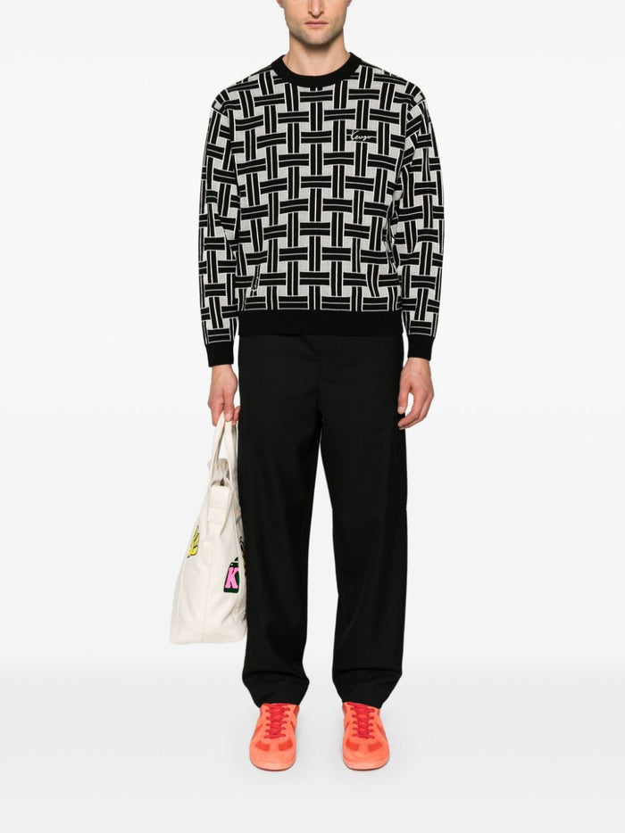 Kenzo Men's Black Sweater Jacquard Pattern 1