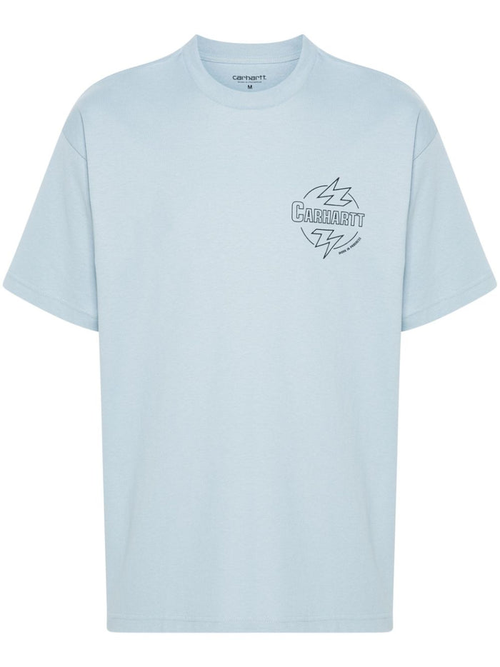 Carhartt Men's Light Blue T-shirt with Lightning Logo Print 5