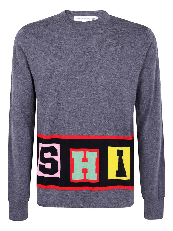 Comme Des Garcons Shirt Maglia Grigio Uomo Logo sul Fondo 1