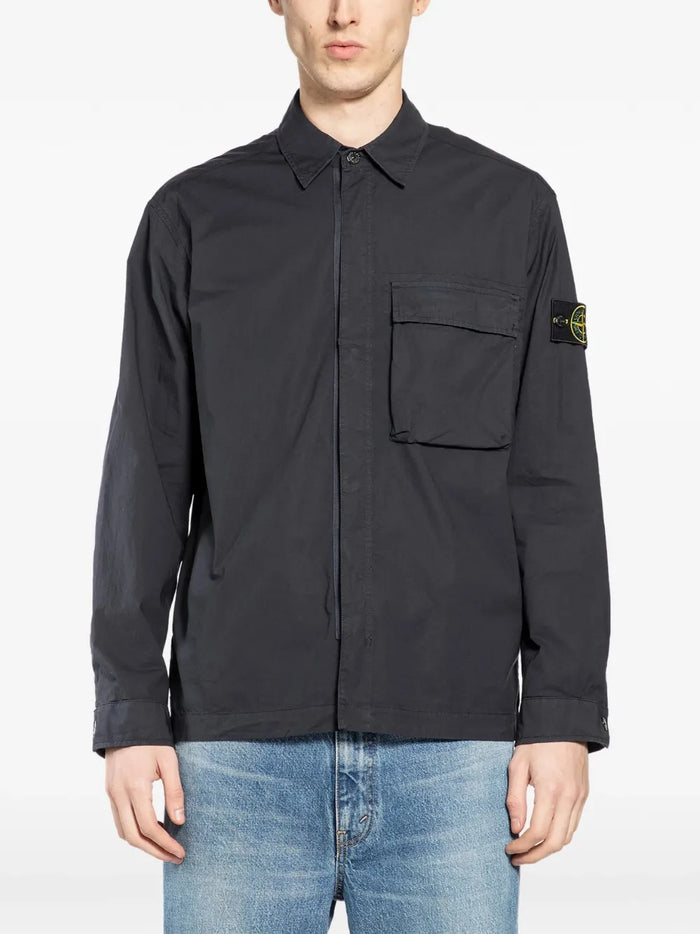 Stone Island Giacca-Camicia Blu Uomo Tasca Applicata 1