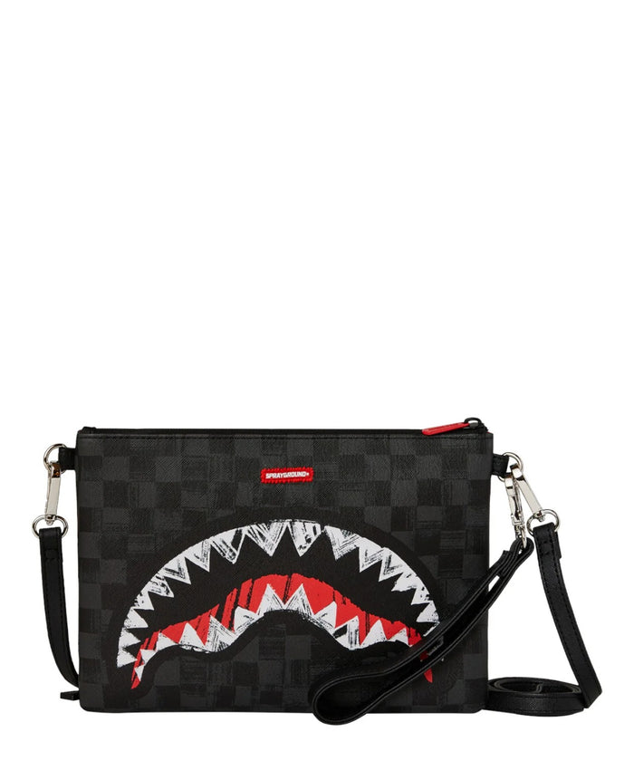 Sprayground Pochette Grigio-Nero Uomo Scribble Shark Crossover Clutch 1