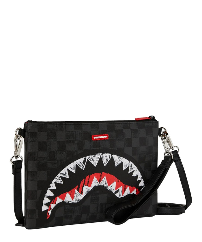 Sprayground Pochette Grigio-Nero Uomo Scribble Shark Crossover Clutch 2