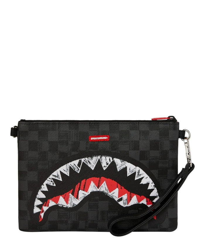 Sprayground Pochette Grigio-Nero Uomo Scribble Shark Crossover Clutch 4
