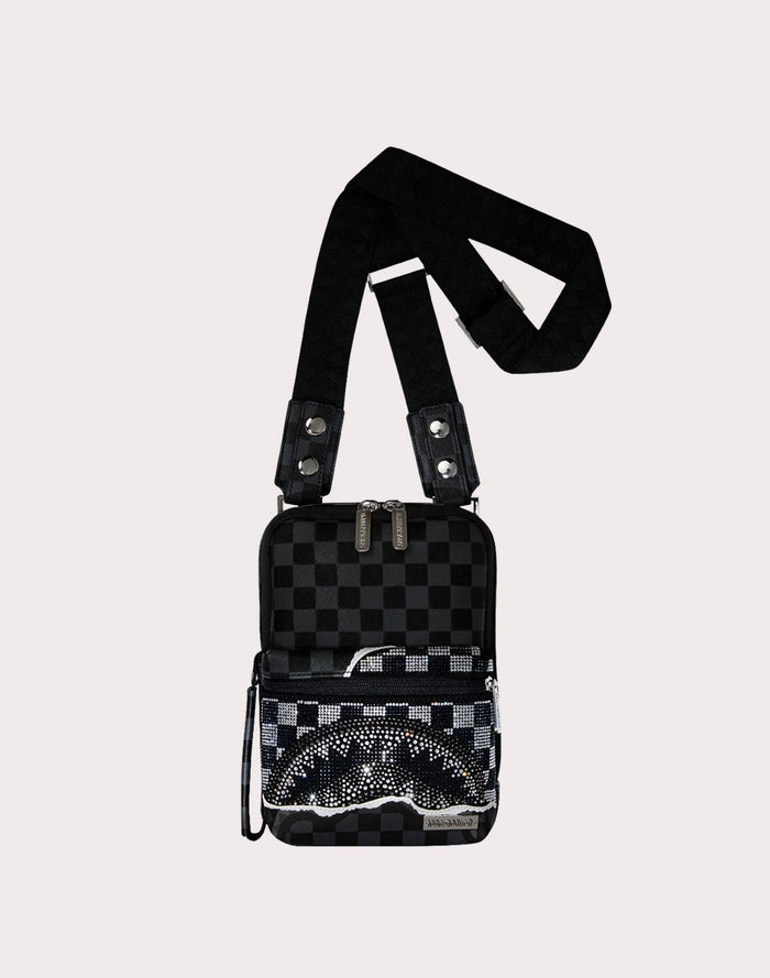 Sprayground Pochette Nero-Grigio Uomo Diamond Tear Shark OG Sling Bag 1
