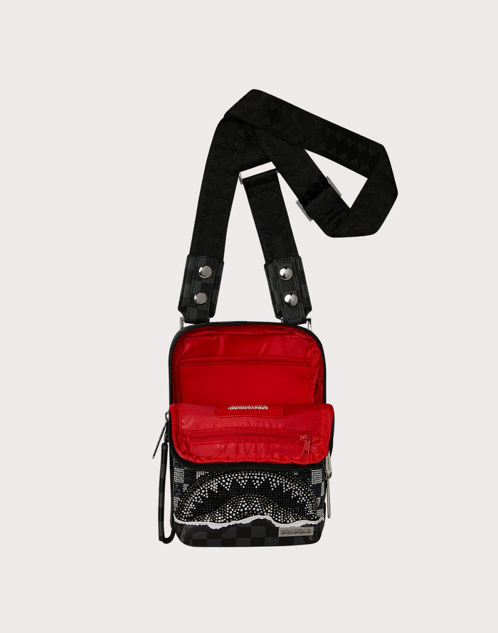 Sprayground Pochette Nero-Grigio Uomo Diamond Tear Shark OG Sling Bag 3