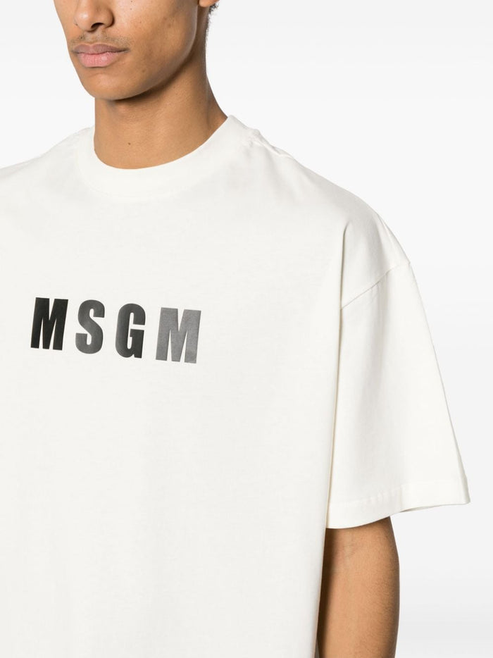 MSGM T-shirt Jersey Morbido Bianco/Nero Logo Stampatello 2